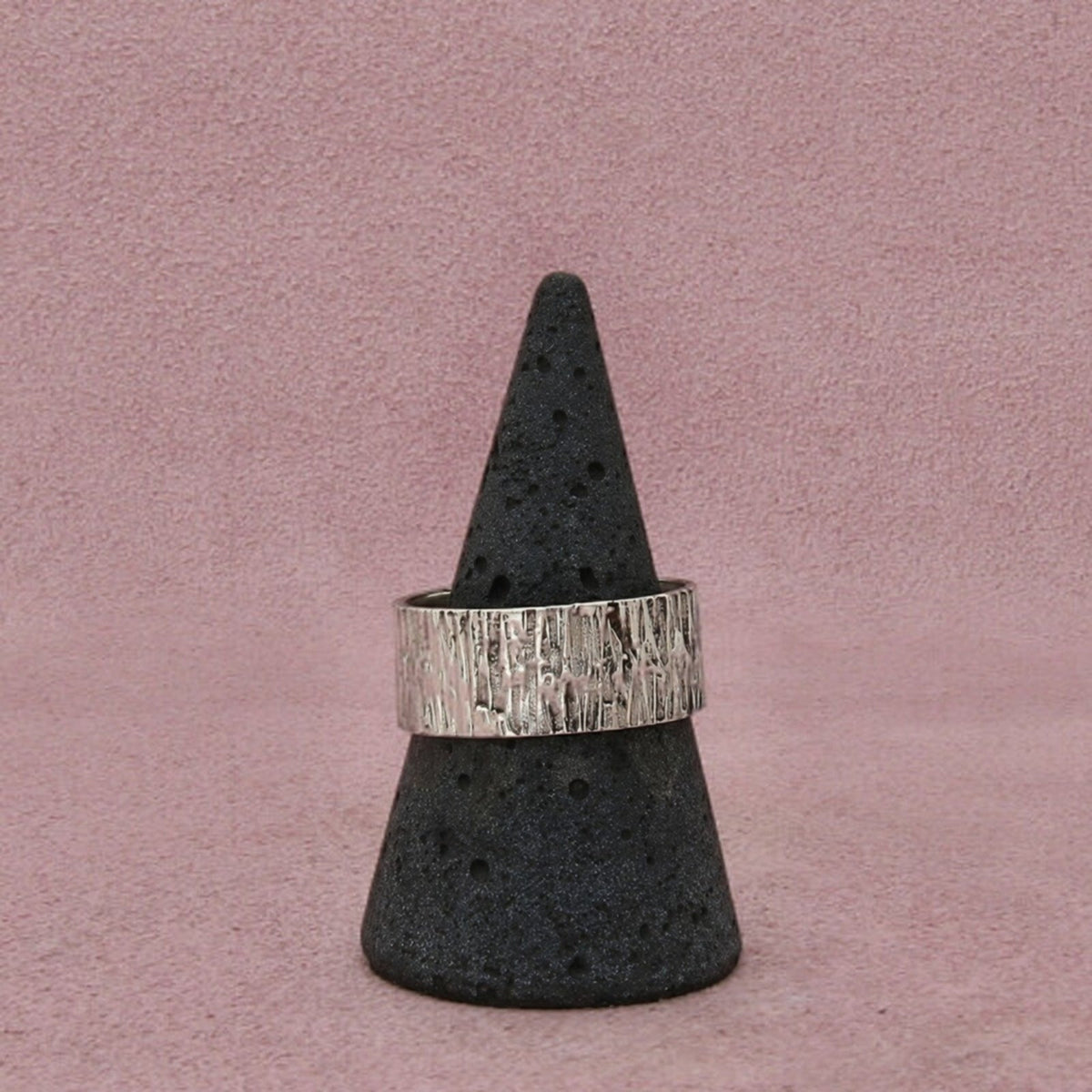 Sterling Silver Vintage 9mm Denmark Bark Texture Wide Band Ring Size 10