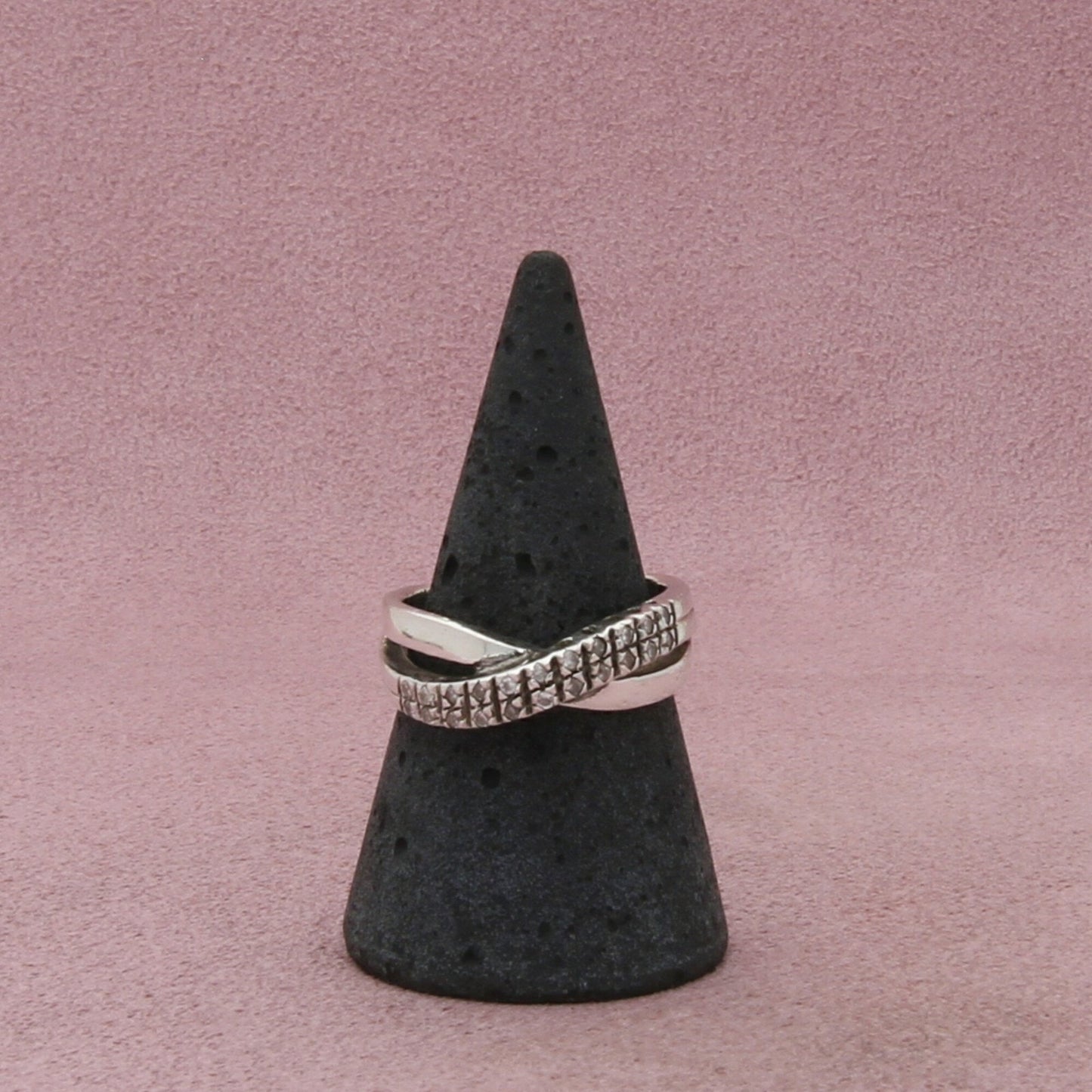 sterling silver clear cz crossover ring size 7.75