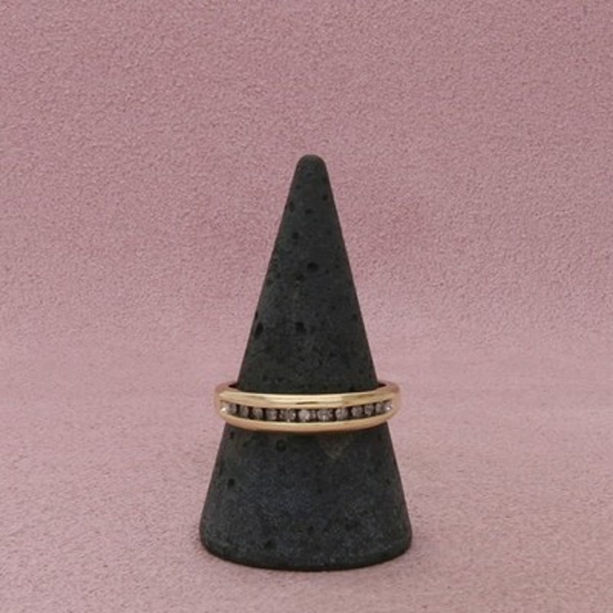 10K Yellow Gold Channel Set Round Diamond Band Ring Size 10