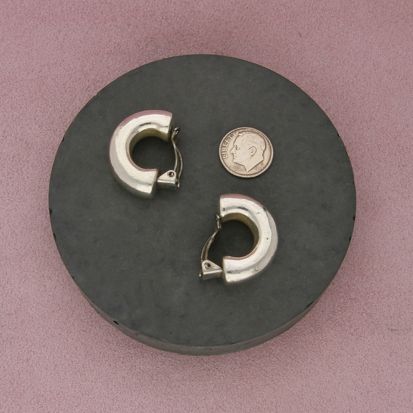 sterling silver vintage israel electroform half hoop clip-on earrings