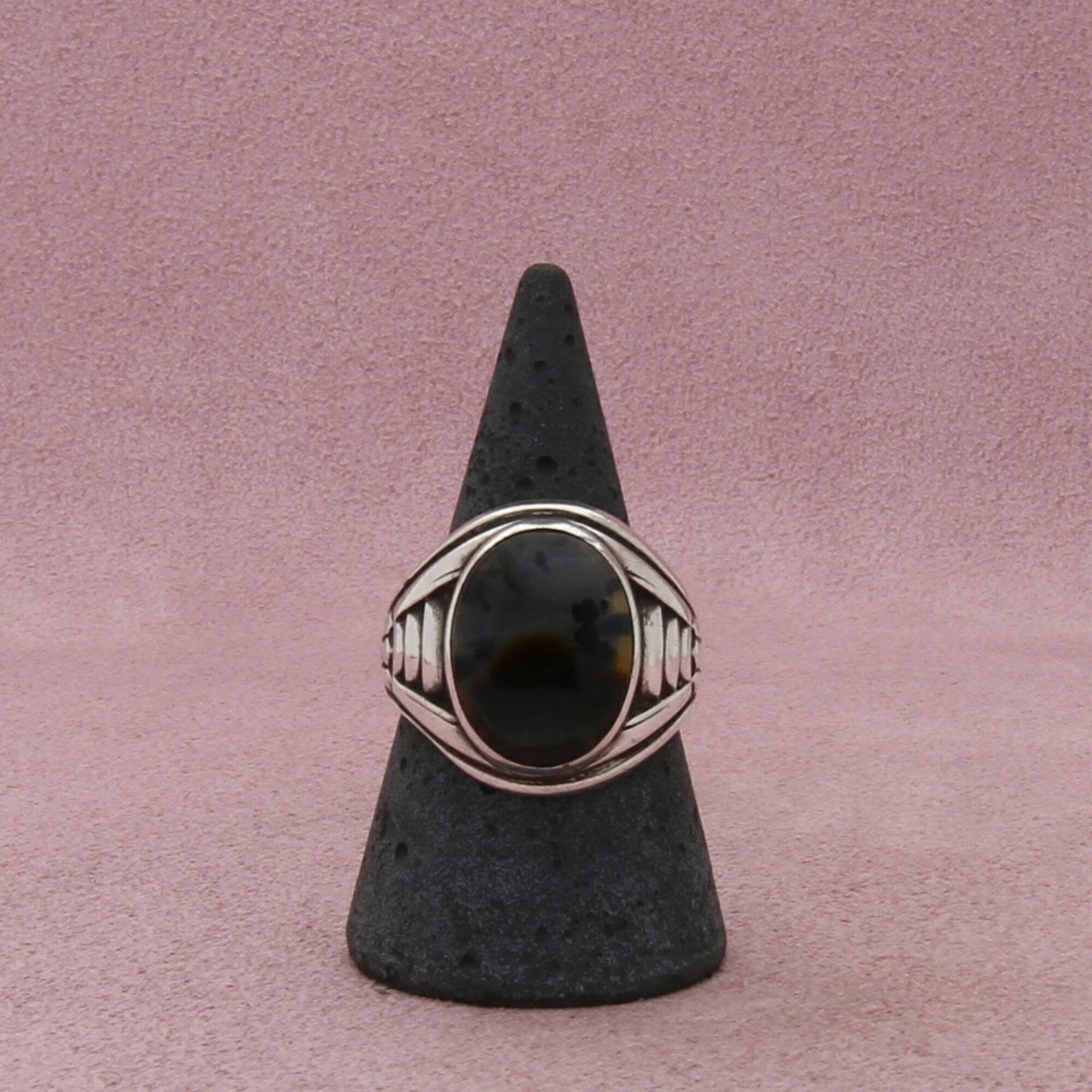 uncas sterling silver mens vintage dendritic agate signet ring size 9.5
