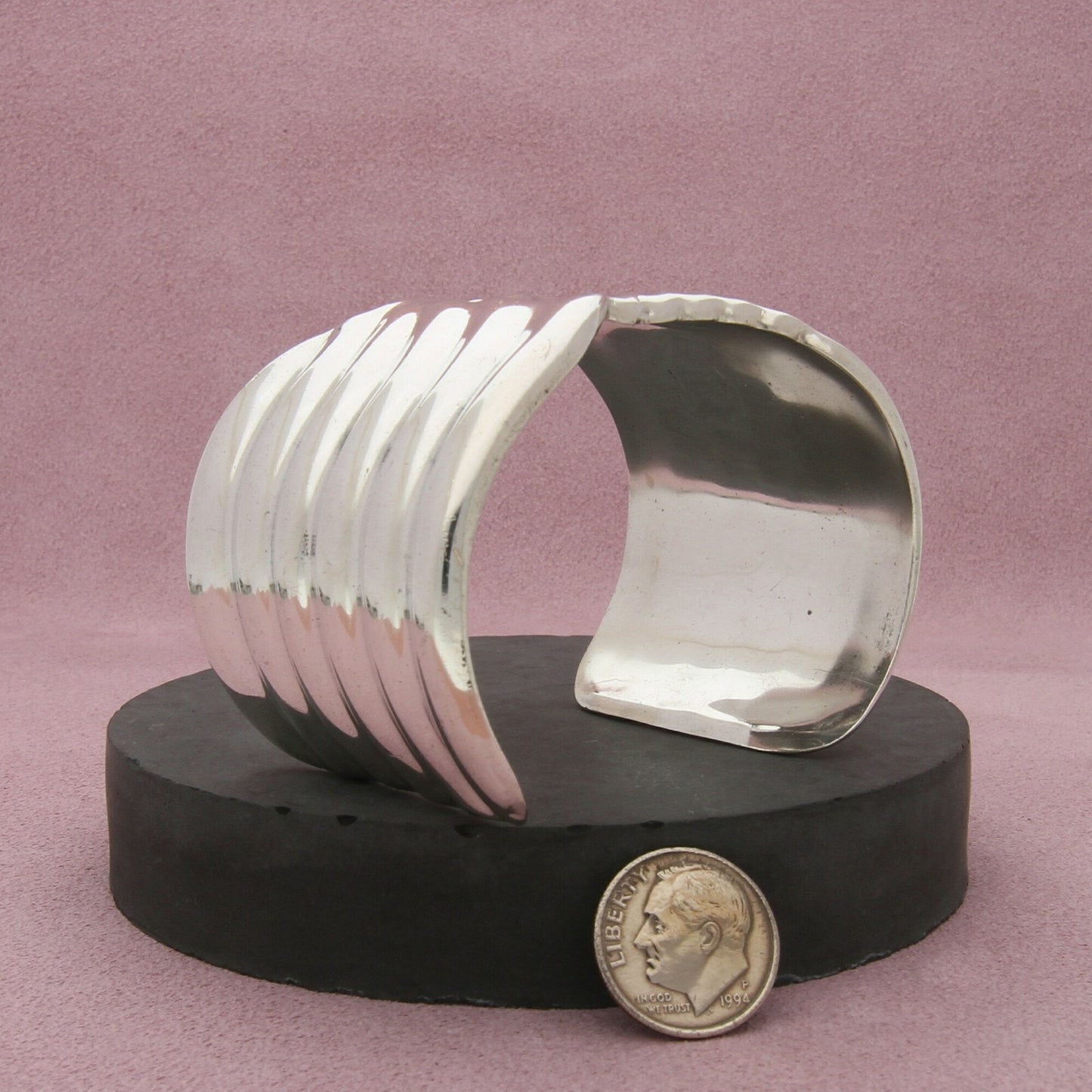 taxco mexico sterling silver vintage ribbed cuff bracelet size 6.75in