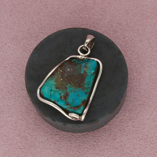 sterling silver vintage wire bezel turquoise pendant