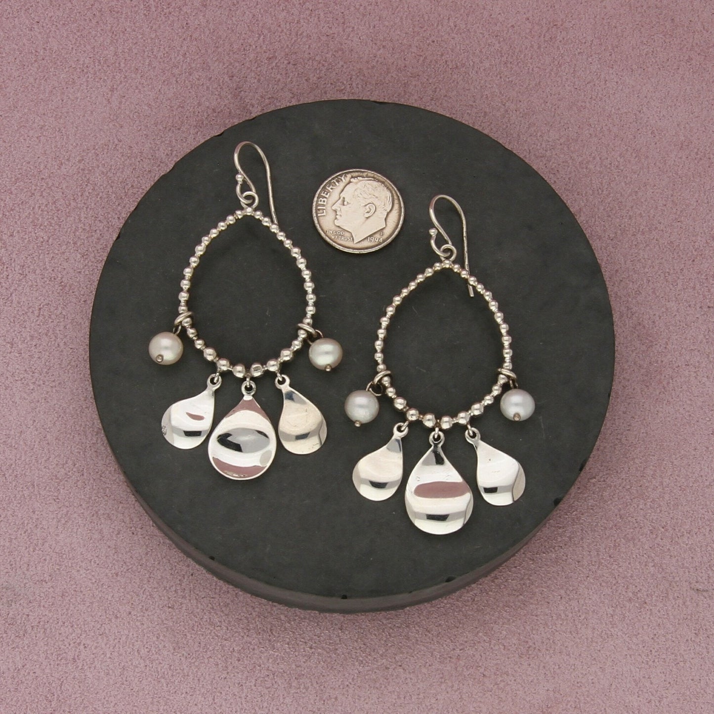 michael dawkins sterling silver beaded pearl dangle earrings