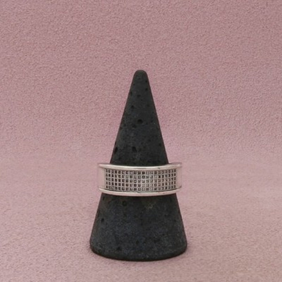 Zales Sterling Silver Men's Diamond Grid Pattern Ring Size 9.5