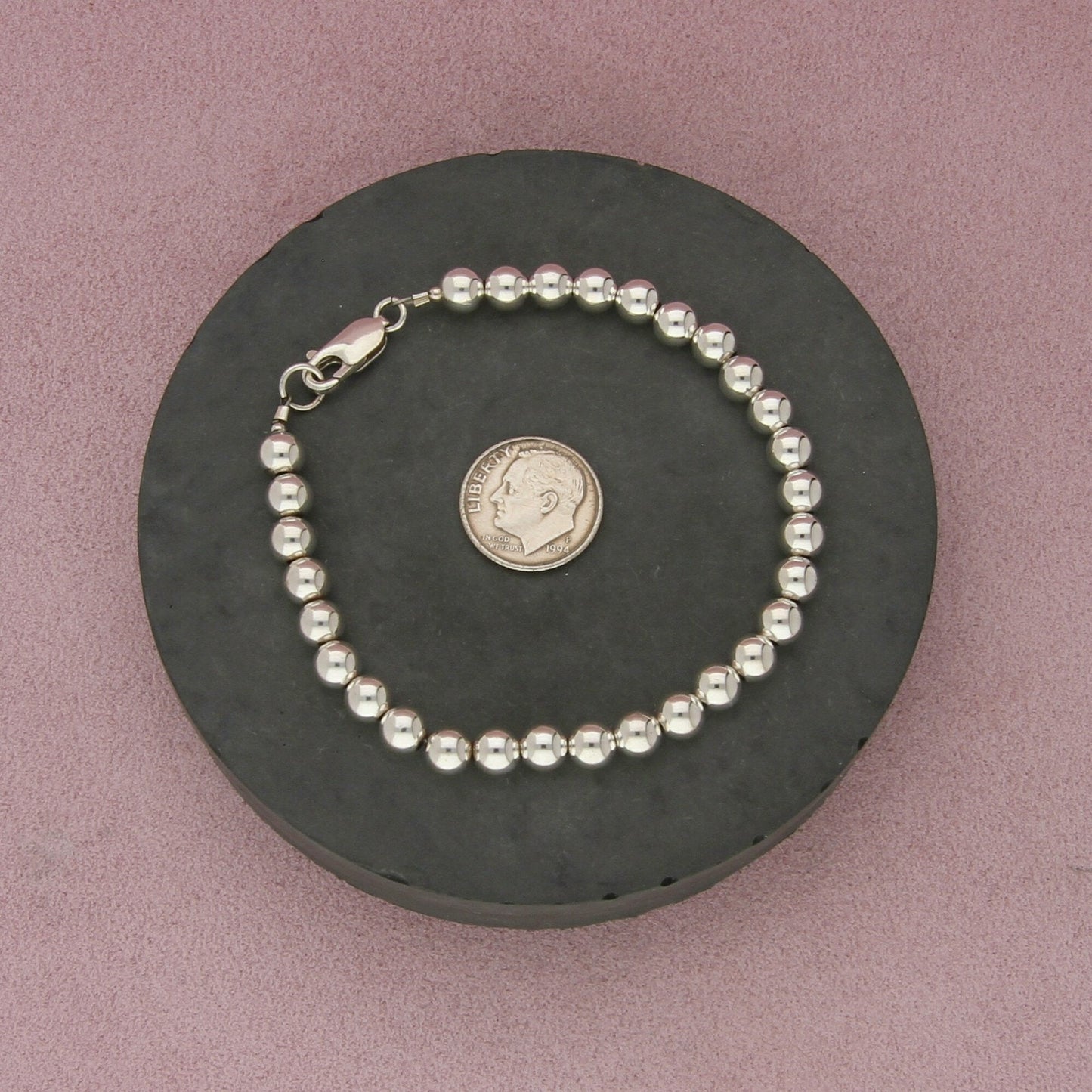 sterling silver 5mm bead chain bracelet size 7.5in