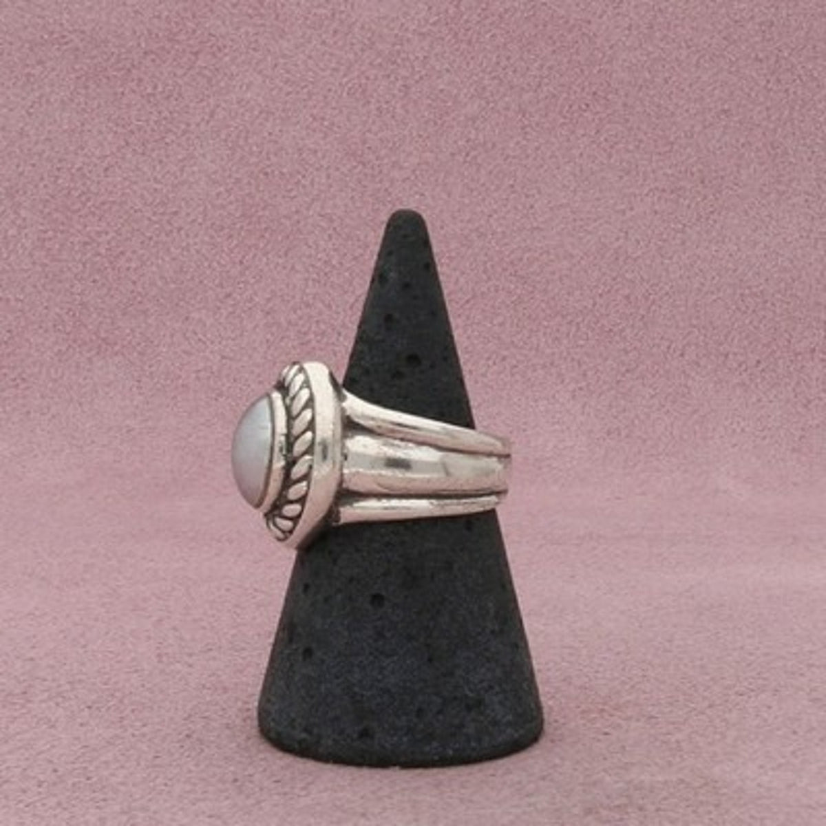 Sterling Silver Braided Grey Pearl Ring Size 7
