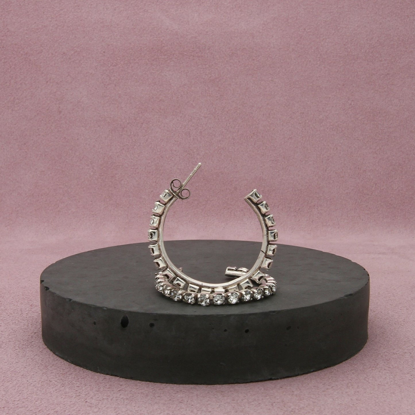sterling silver vintage cz hoop post earrings