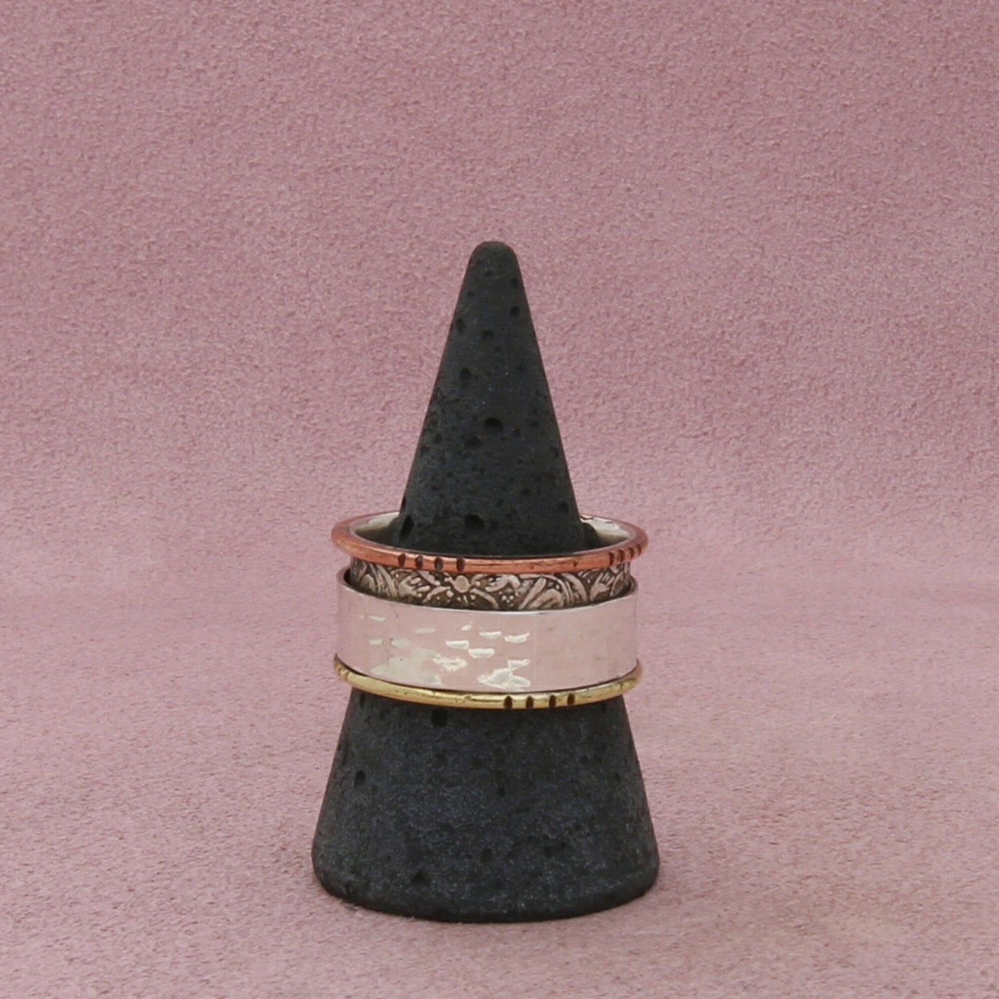 sterling silver brass & copper accent opal spinner 11mm band ring size 10.5