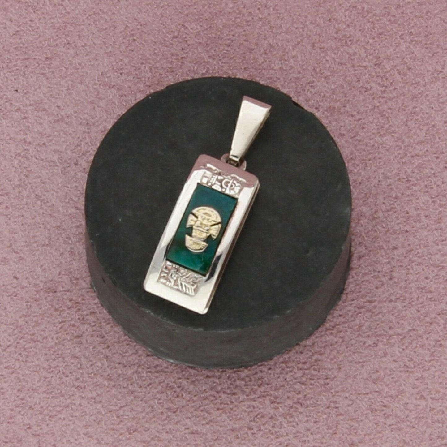 sterling silver vintage gold accent peruvian incan chrysocolla pendant