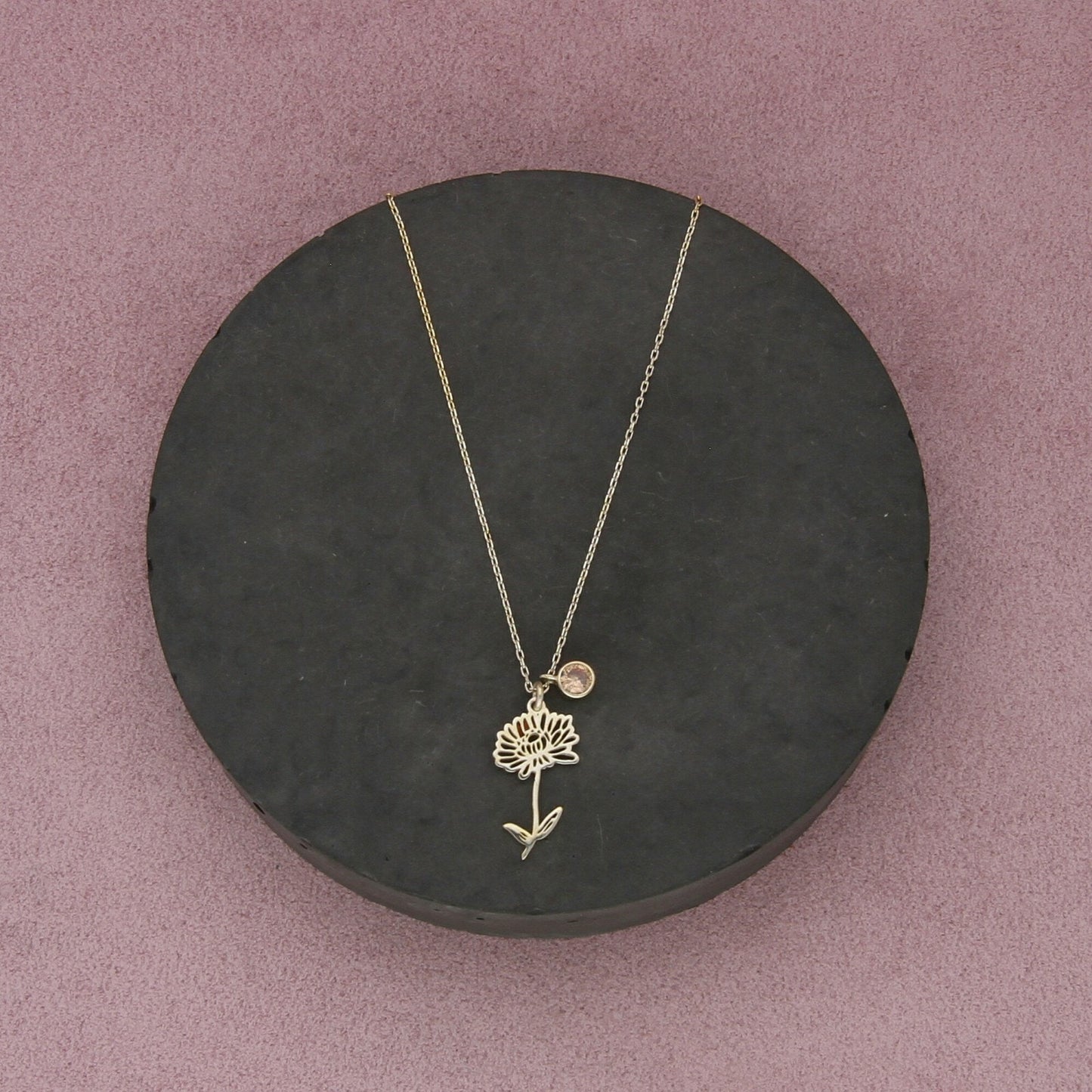 sterling silver gold plate cz flower necklace size 16.5-18.5in