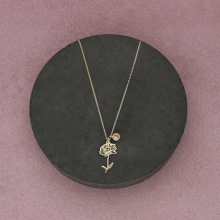 sterling silver gold plate cz flower necklace size 16.5-18.5in