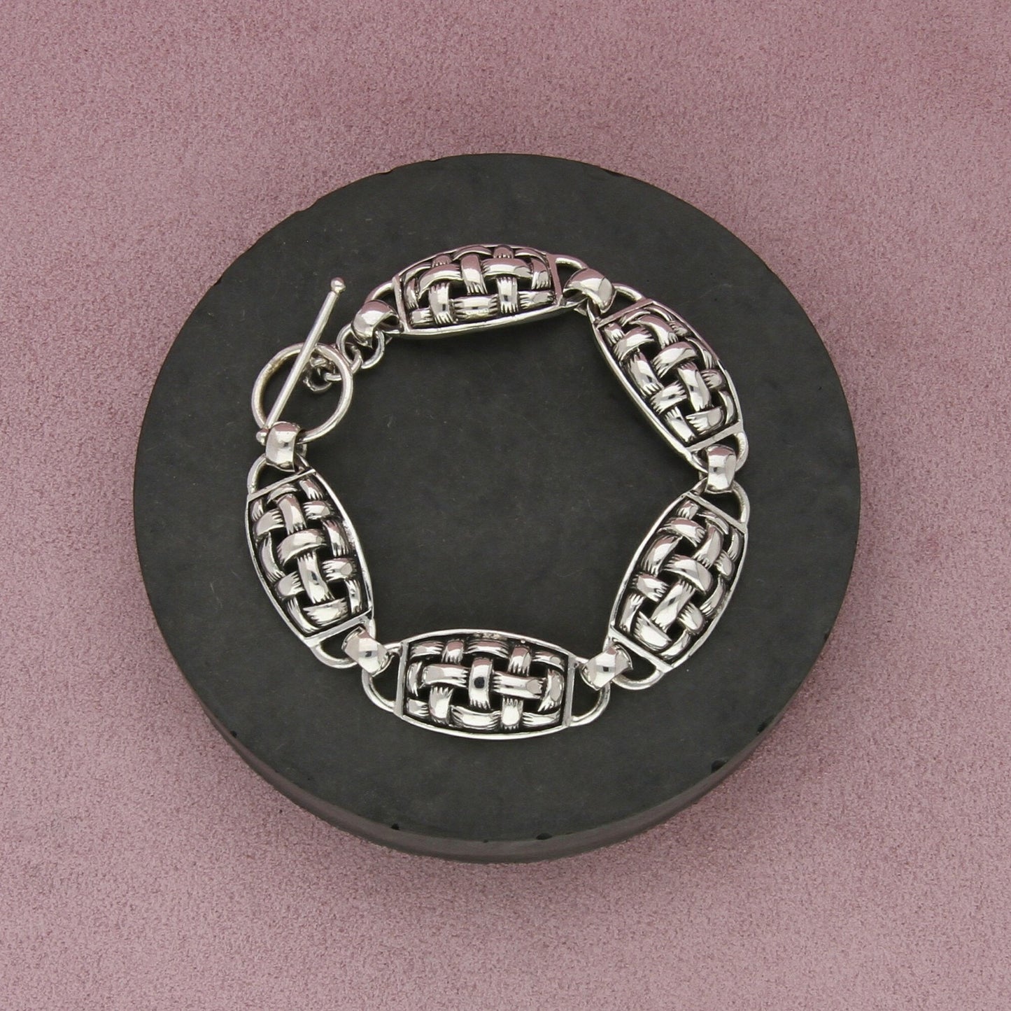 sterling silver vintage woven link toggle bracelet size 7.25in