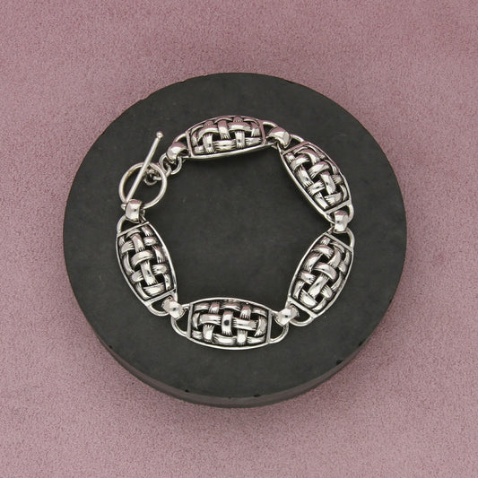 sterling silver vintage woven link toggle bracelet size 7.25in