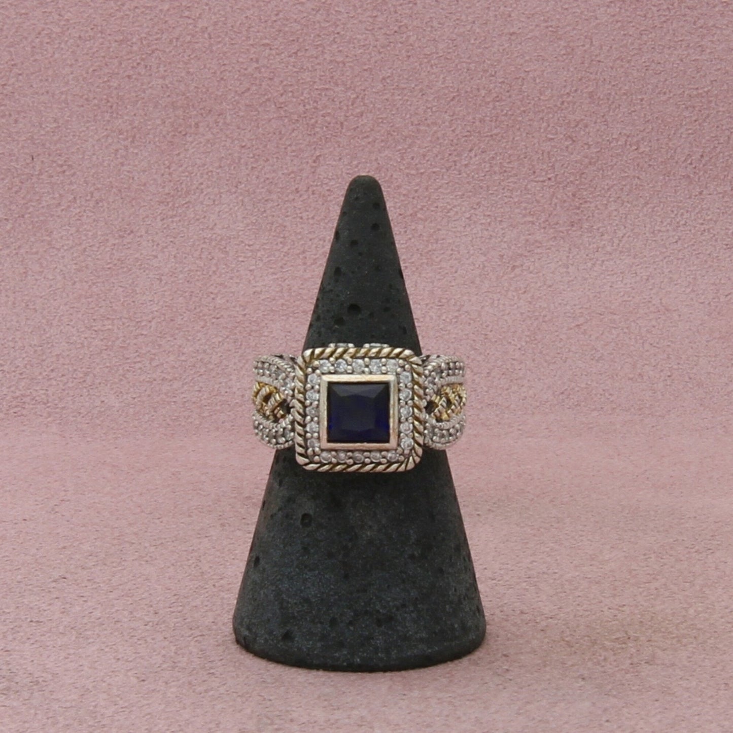 sterling silver princess-cut blue sapphire and cz ring size 5.75