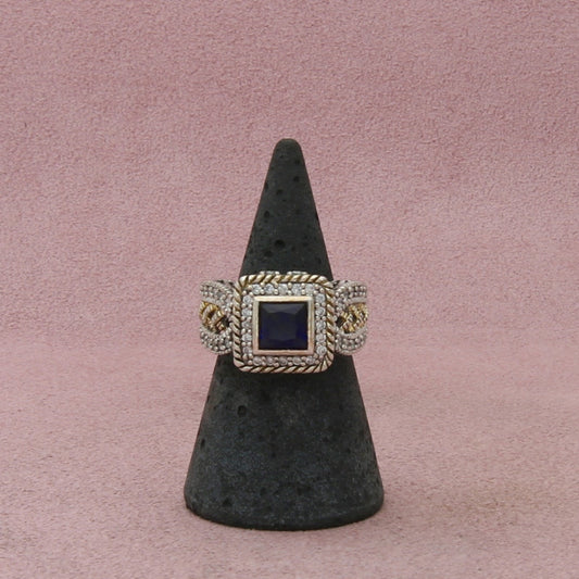 sterling silver princess-cut blue sapphire and cz ring size 5.75