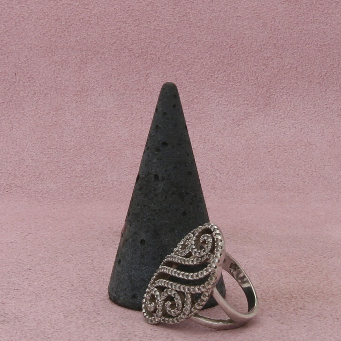 sterling silver elongated cz scroll ring size 7