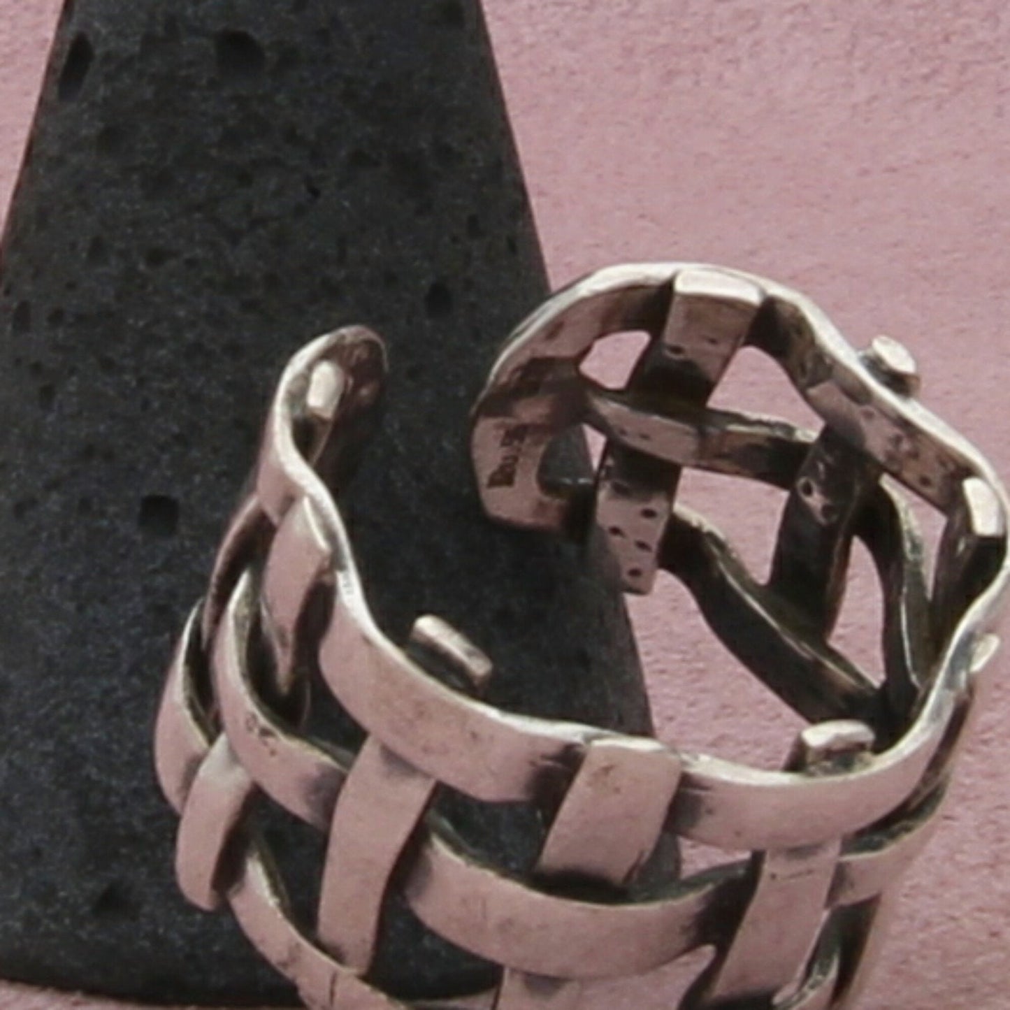 sterling silver vintage basetweave woven 16mm band adjustable ring size 9