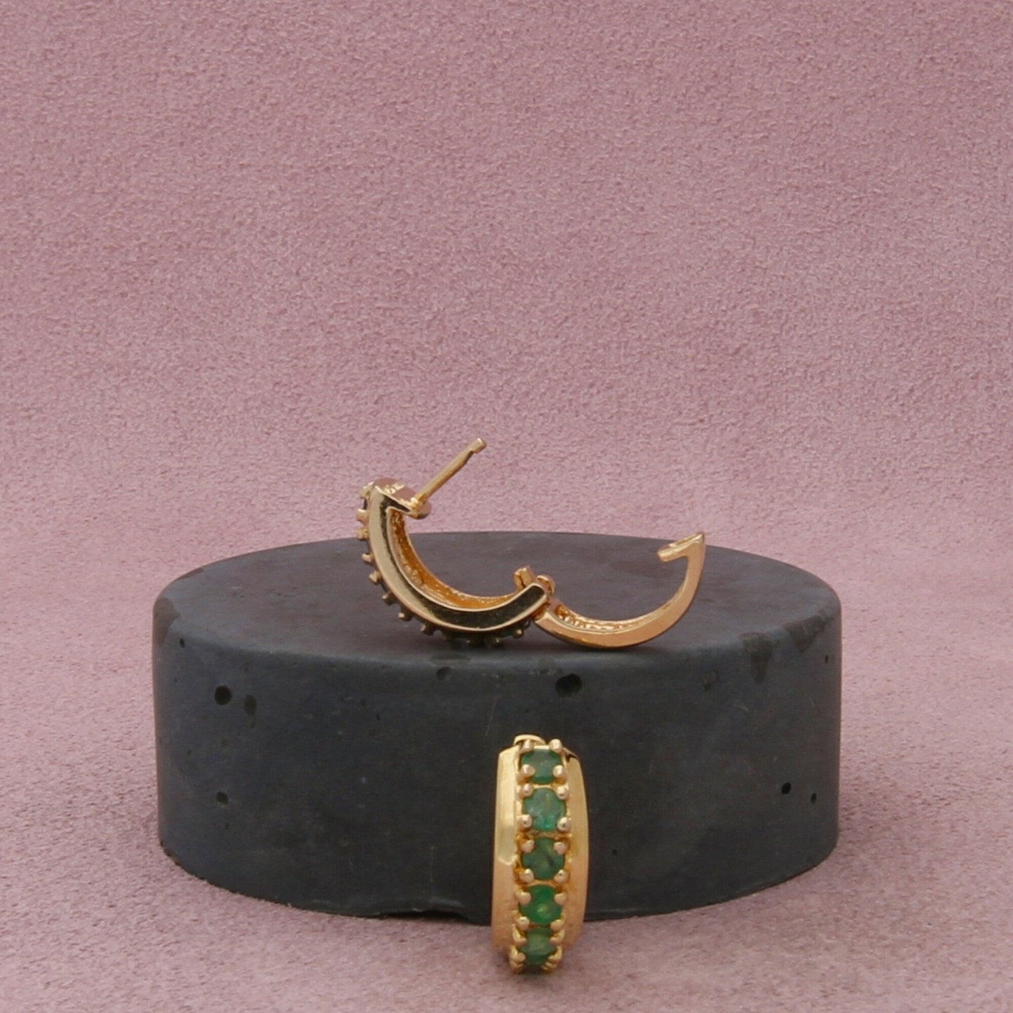 ross-simons sterling silver gold plated emerald huggie hoop earrings