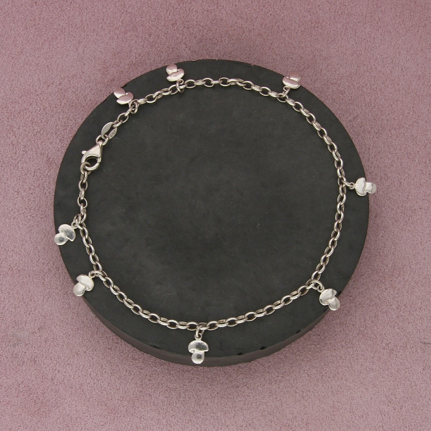 sterling silver mushroom charm anklet bracelet size 10.25in