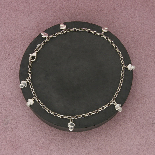 sterling silver mushroom charm anklet bracelet size 10.25in