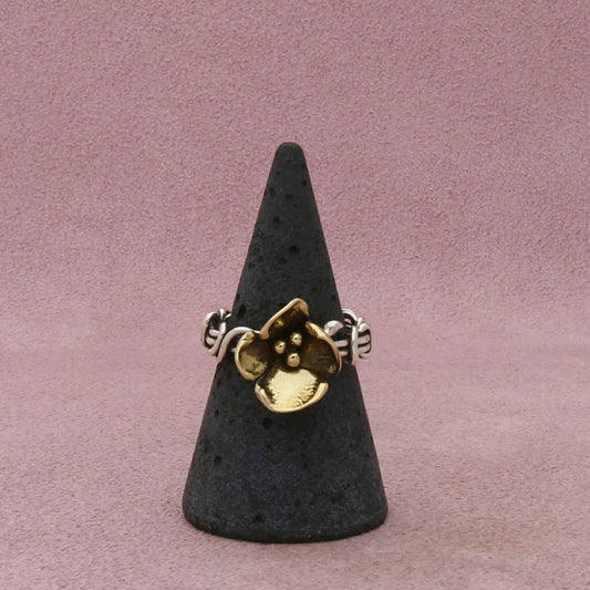 sterling silver artisan crafted brass accent flower ring size 7