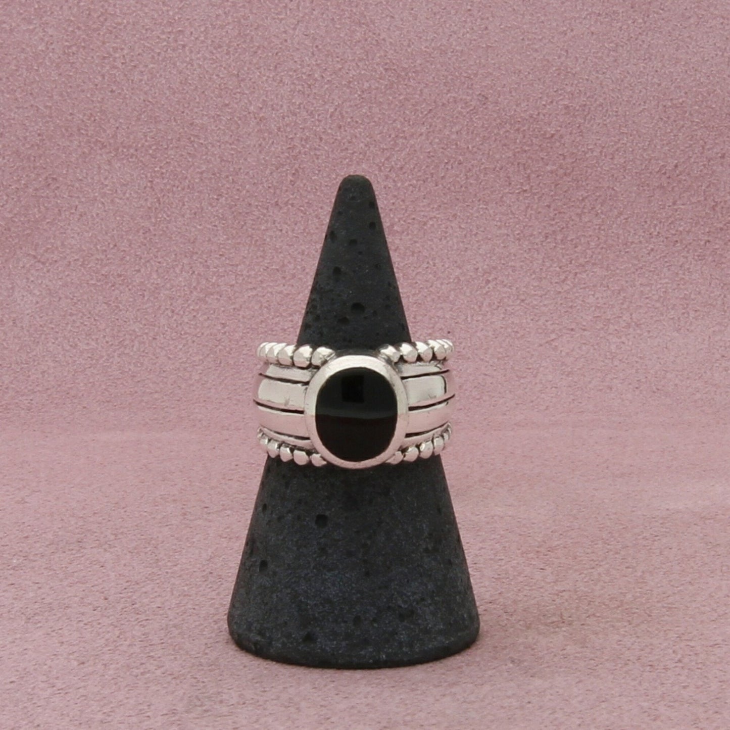 sterling silver vintage beaded onyx band ring size 6.75