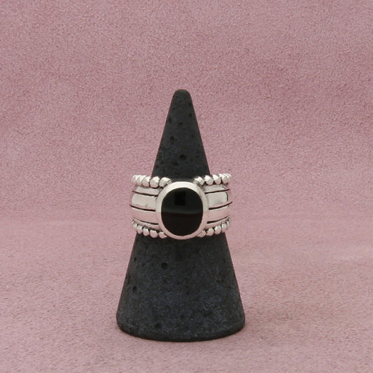 sterling silver vintage beaded onyx band ring size 6.75