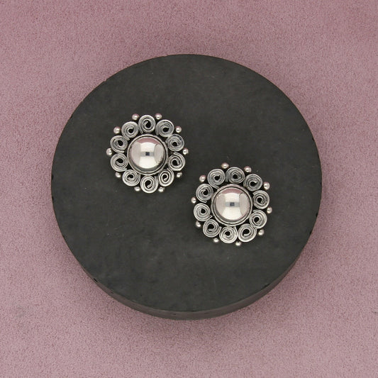 mexico sterling silver vintage swirls dome clip-on earrings