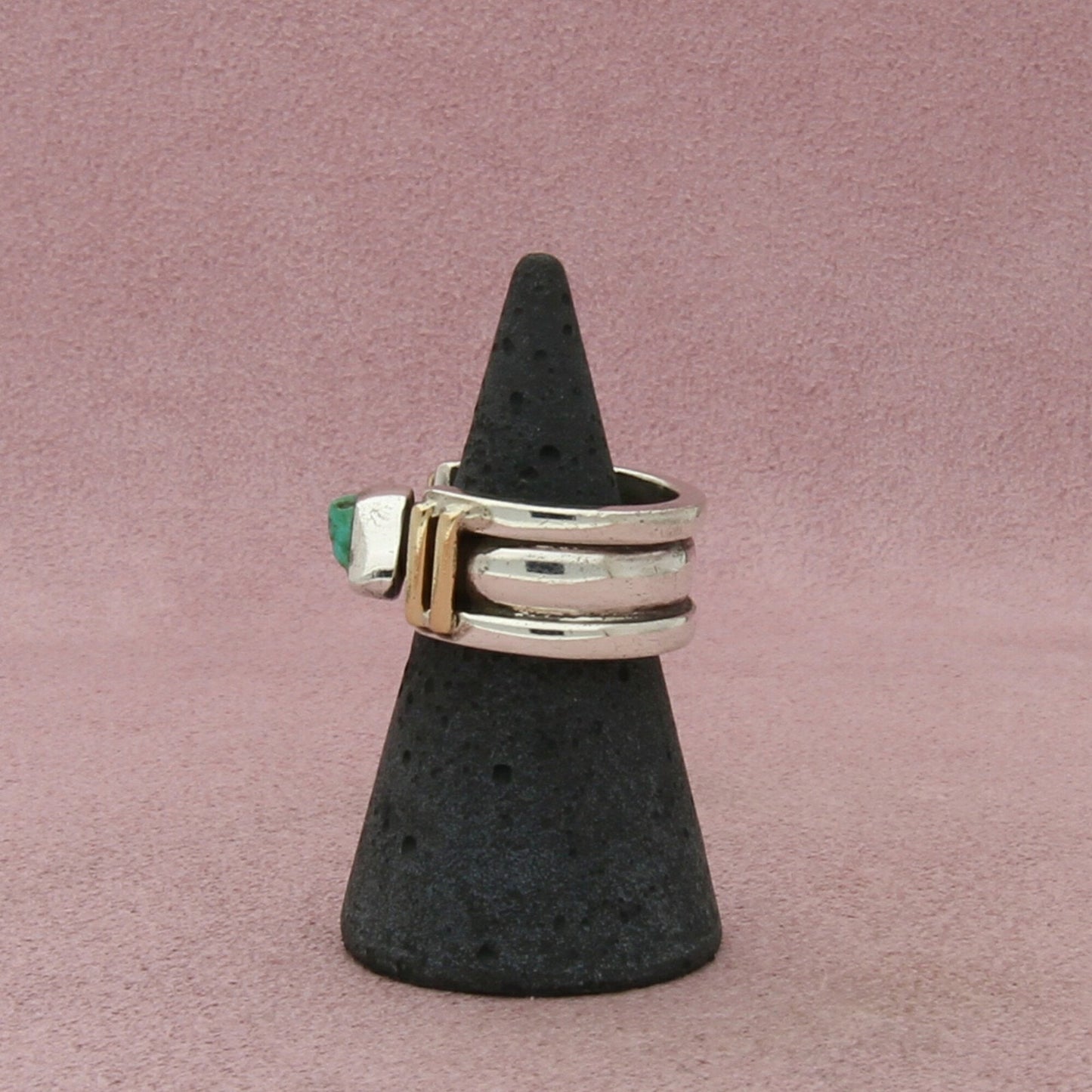 lilly barrack sterling silver & 14k gold southwestern turquoise ring size 5.25