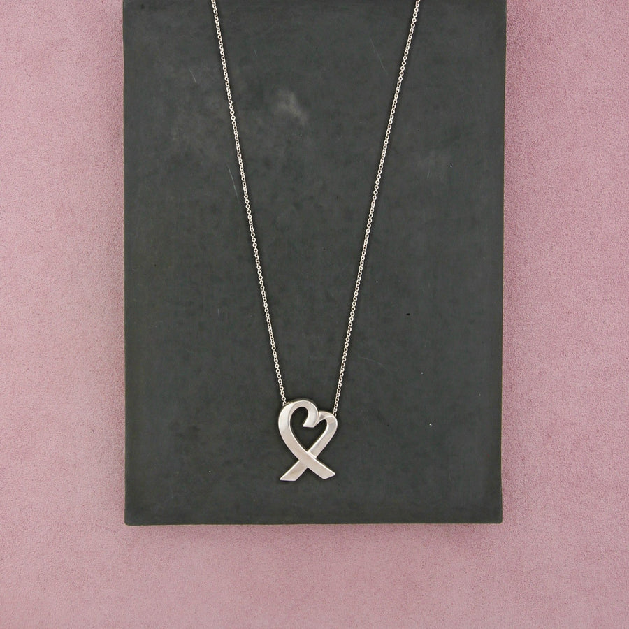 Tiffany & Co Sterling Silver Paloma Picasso Large Ribbon Heart Necklace 25in