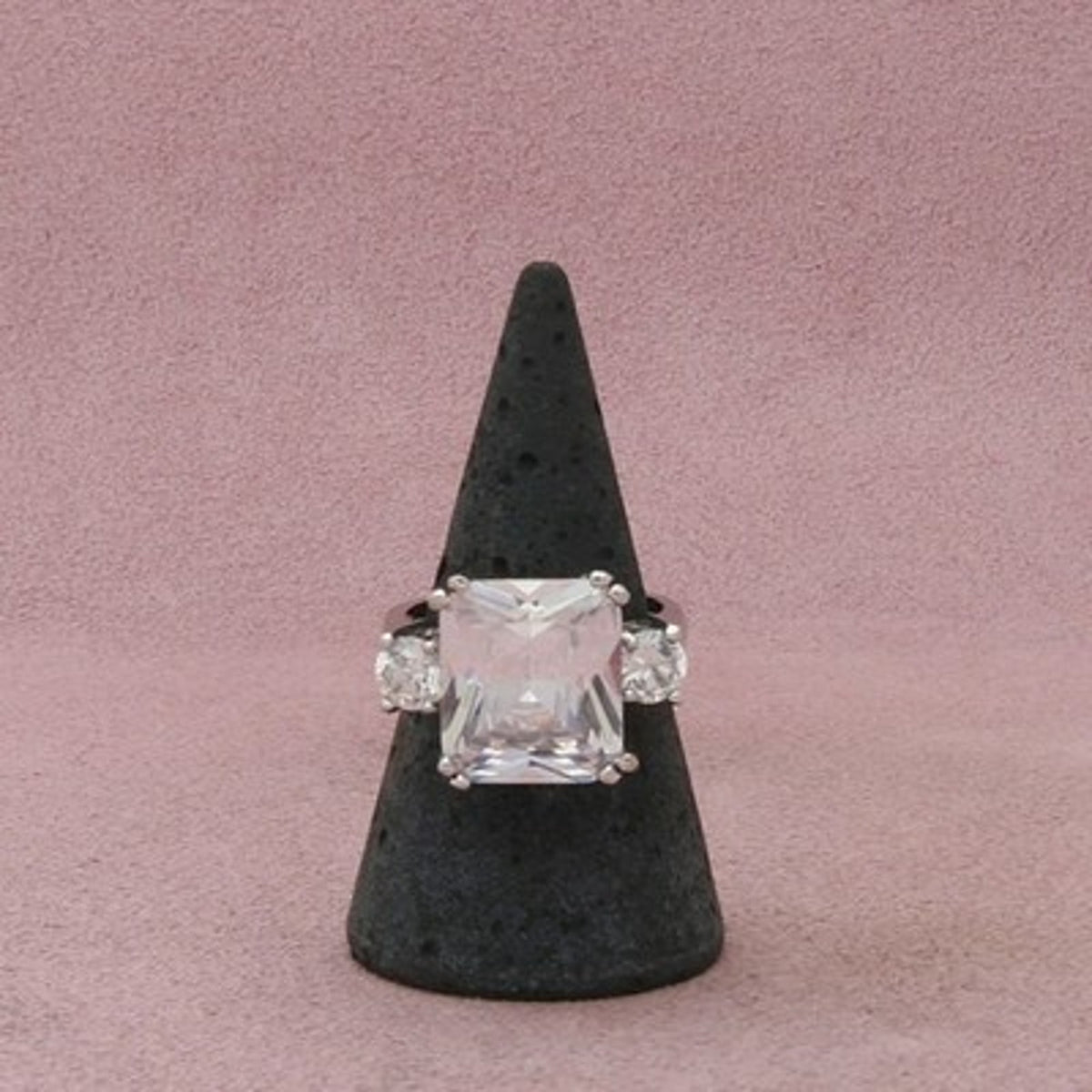 Sterling Silver Clear Cz Cocktail Ring Size 7.75