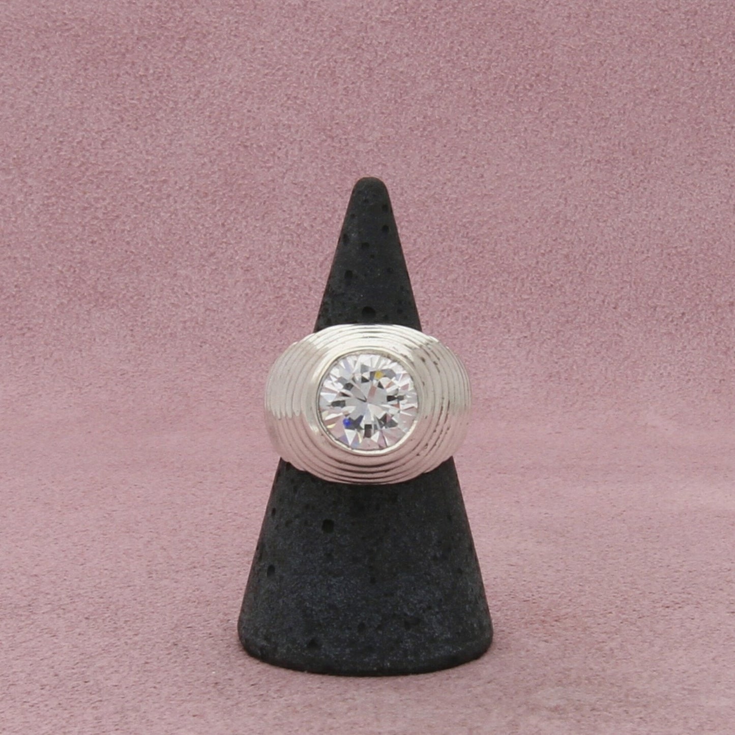 sterling silver vintage chunky round-cut cz dome ring size 7