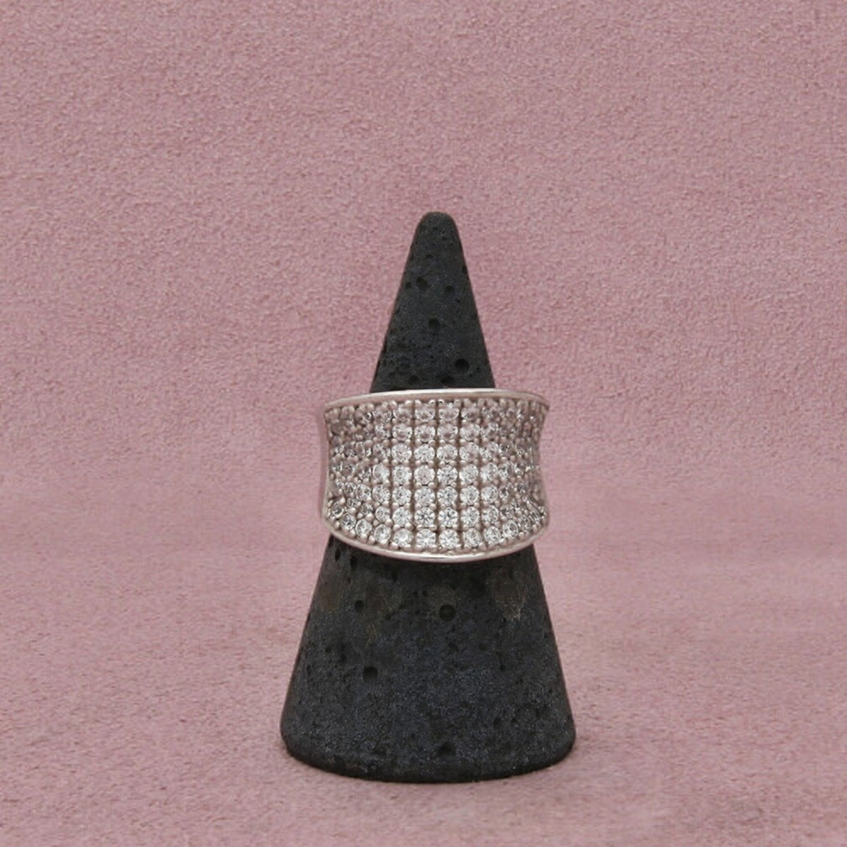 Victoria Wieck Sterling Silver Saddle Top Cz Pave Concave Wide Band Ring 6.25