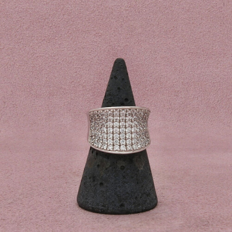 Victoria Wieck Sterling Silver Saddle Top Cz Pave Concave Wide Band Ring 6.25