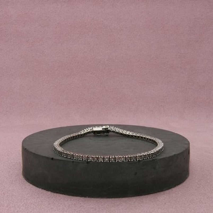 Sterling Silver Square White Diamond Links Tennis Bracelet Size 6.75in