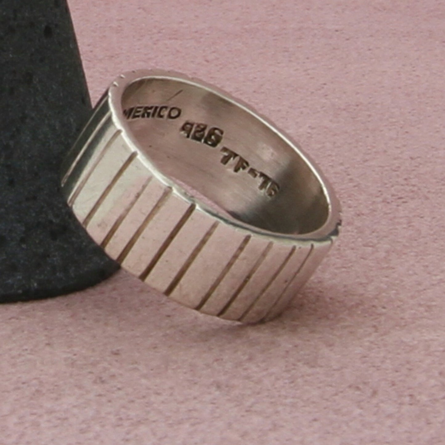 taxco mexico sterling silver vintage striped band ring size 8.5