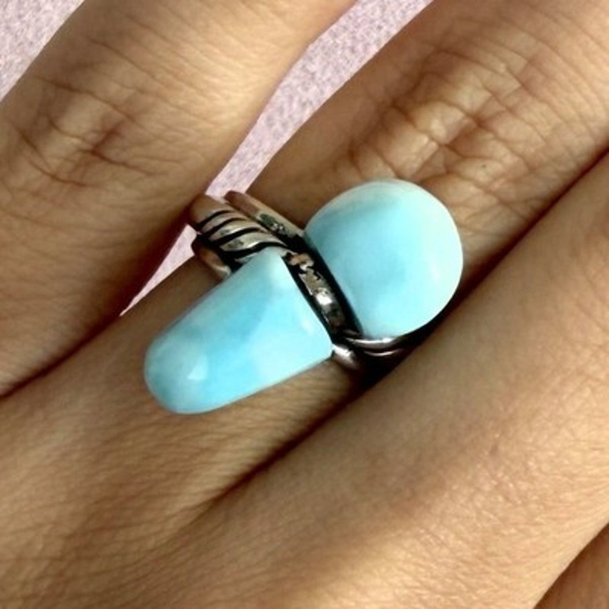 Sterling Silver Unique Artisan Crafted Blue Larimar Ring Size 6
