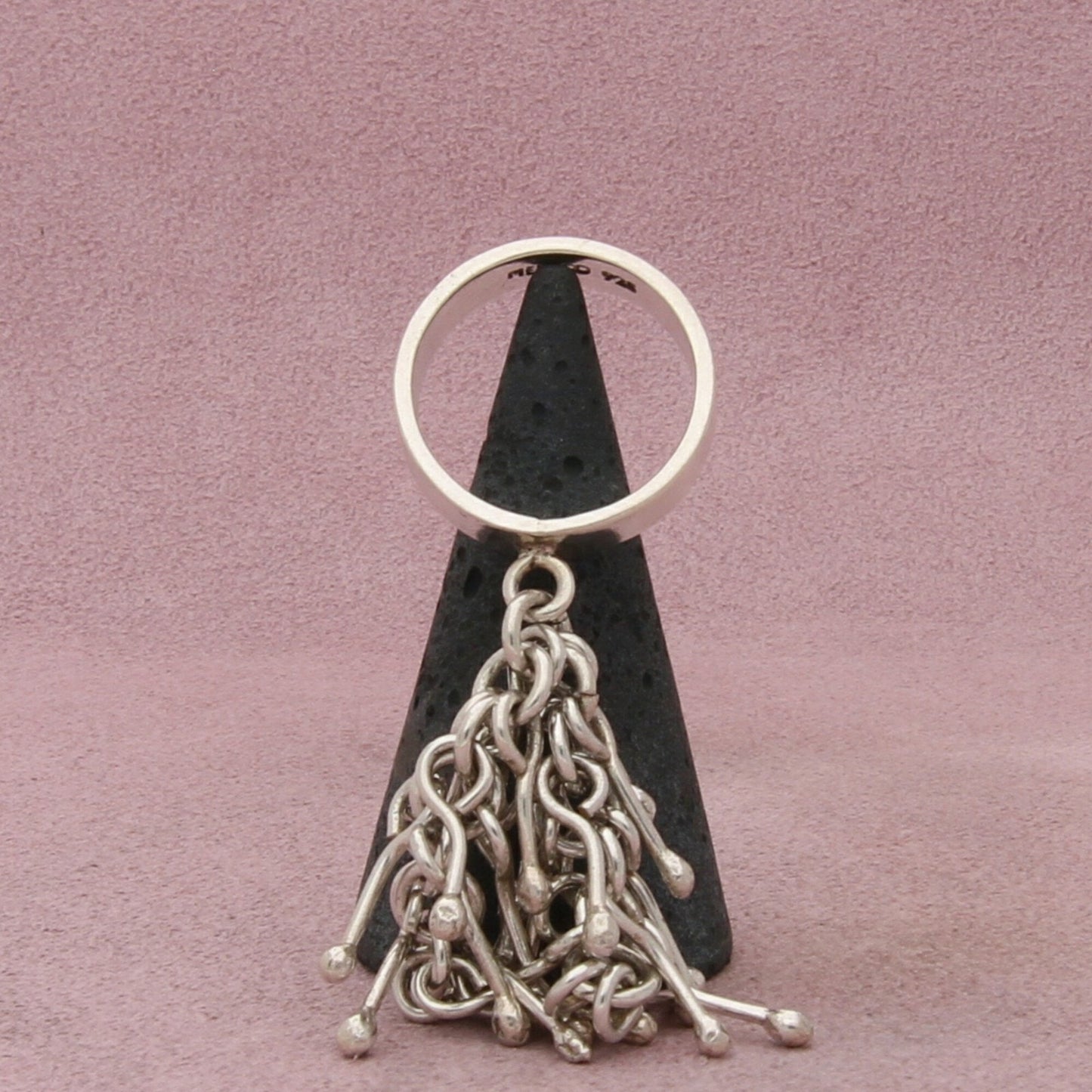 mexico sterling silver vintage beaded bar cluster dangle ring size 9