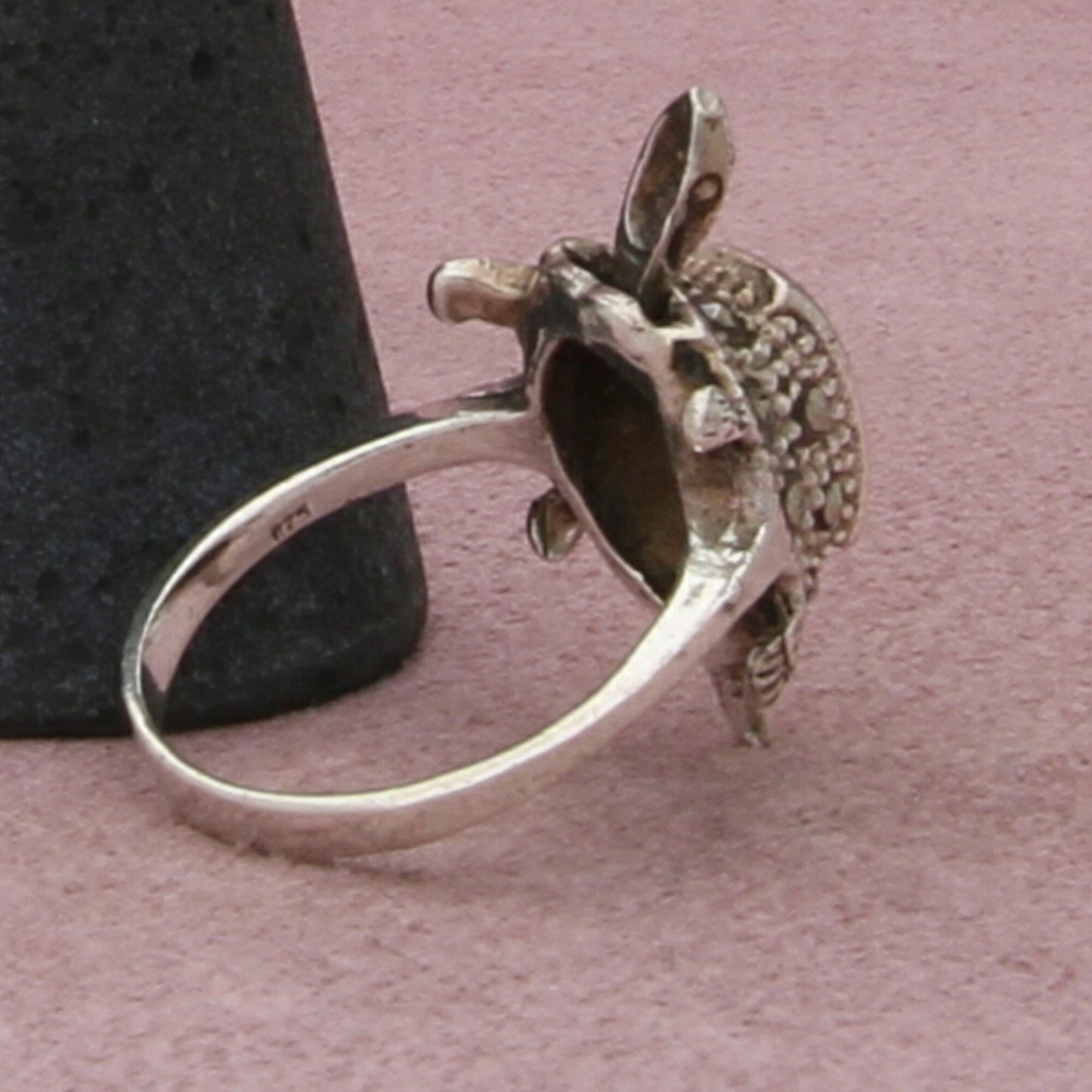 sterling silver marcasite studded articulated turtle ring size 7