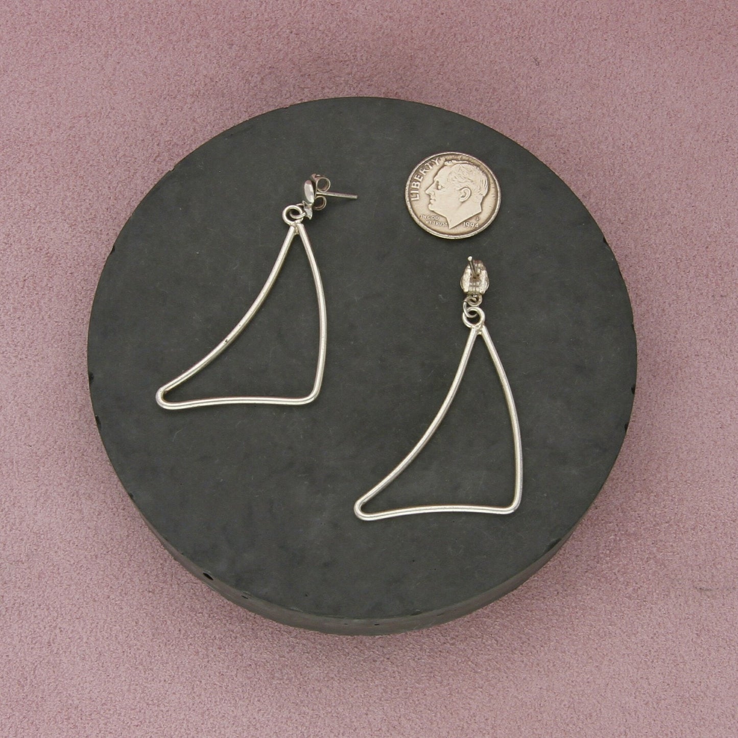 sterling silver vintage modernist geometric dangle post earrings