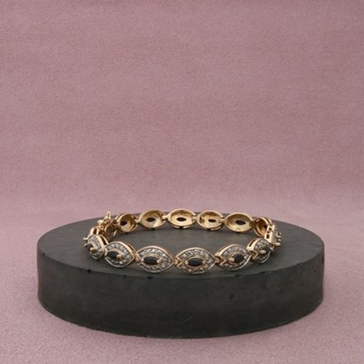 Ross Simons Sterling Silver Gold Plate Blue Sapphire Tennis Bracelet Size 7in