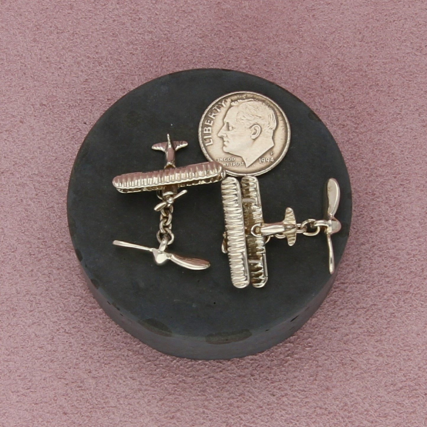 museum of fine arts sterling silver vintage bi-plane cufflinks