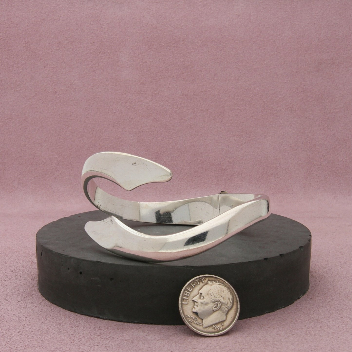 taxco mexico sterling silver vintage modernist clamper bracelet size 6.5in