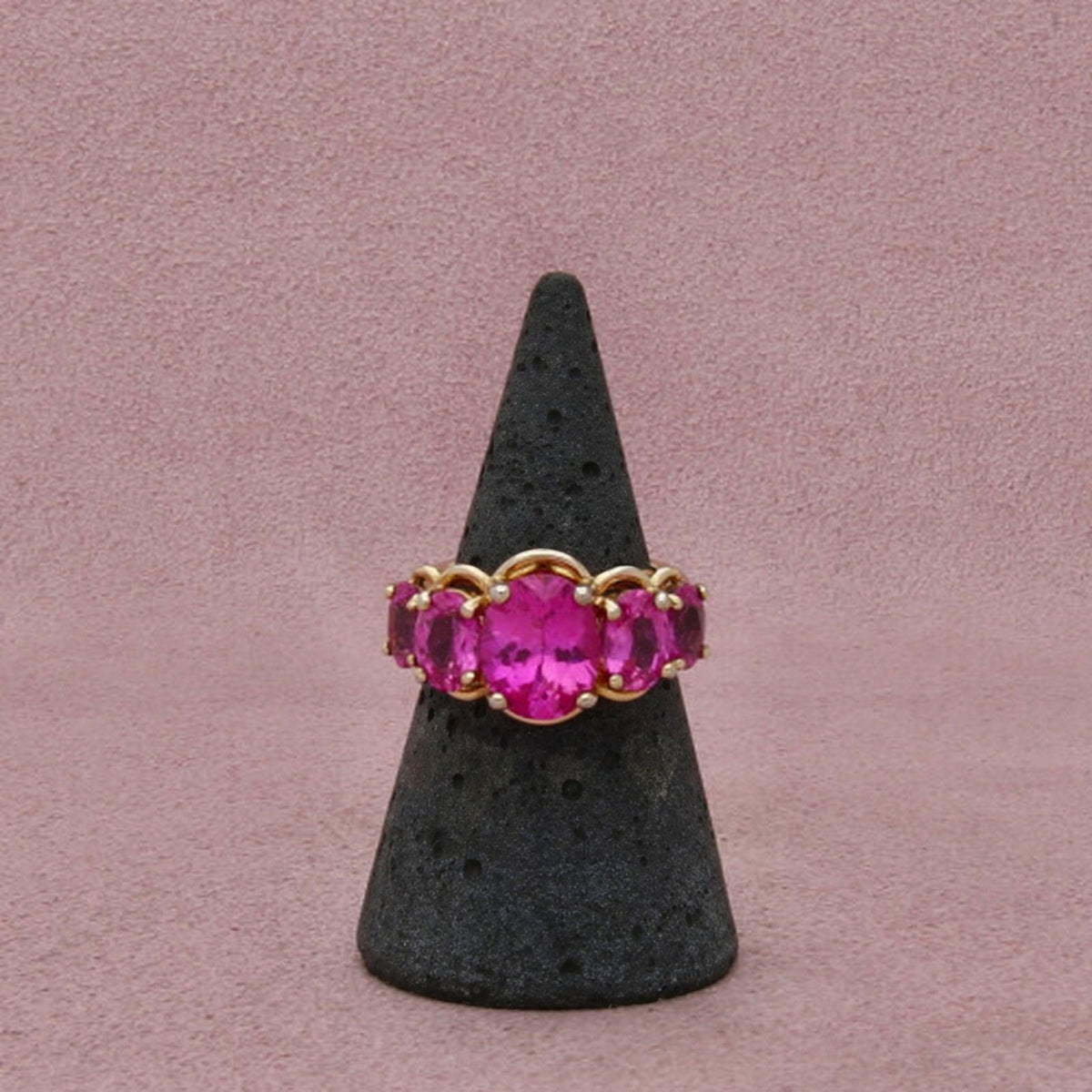 Ross Simons Sterling Silver Gold Plate Pink Sapphire Graduated Oval-Cut Ring 6