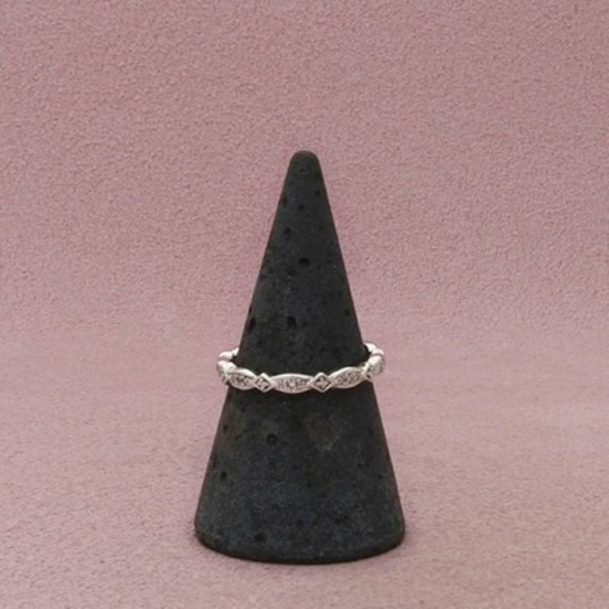 Sterling Silver Diamond Scalloped Geometric Pattern Ring Size 7