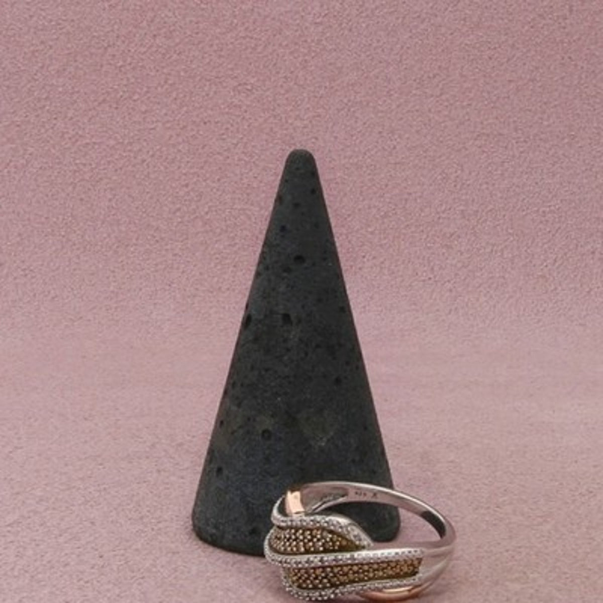 Danbury Mint Sterling Silver Two Tone Diamond Wave Beaded Detail Ring Size 6.75