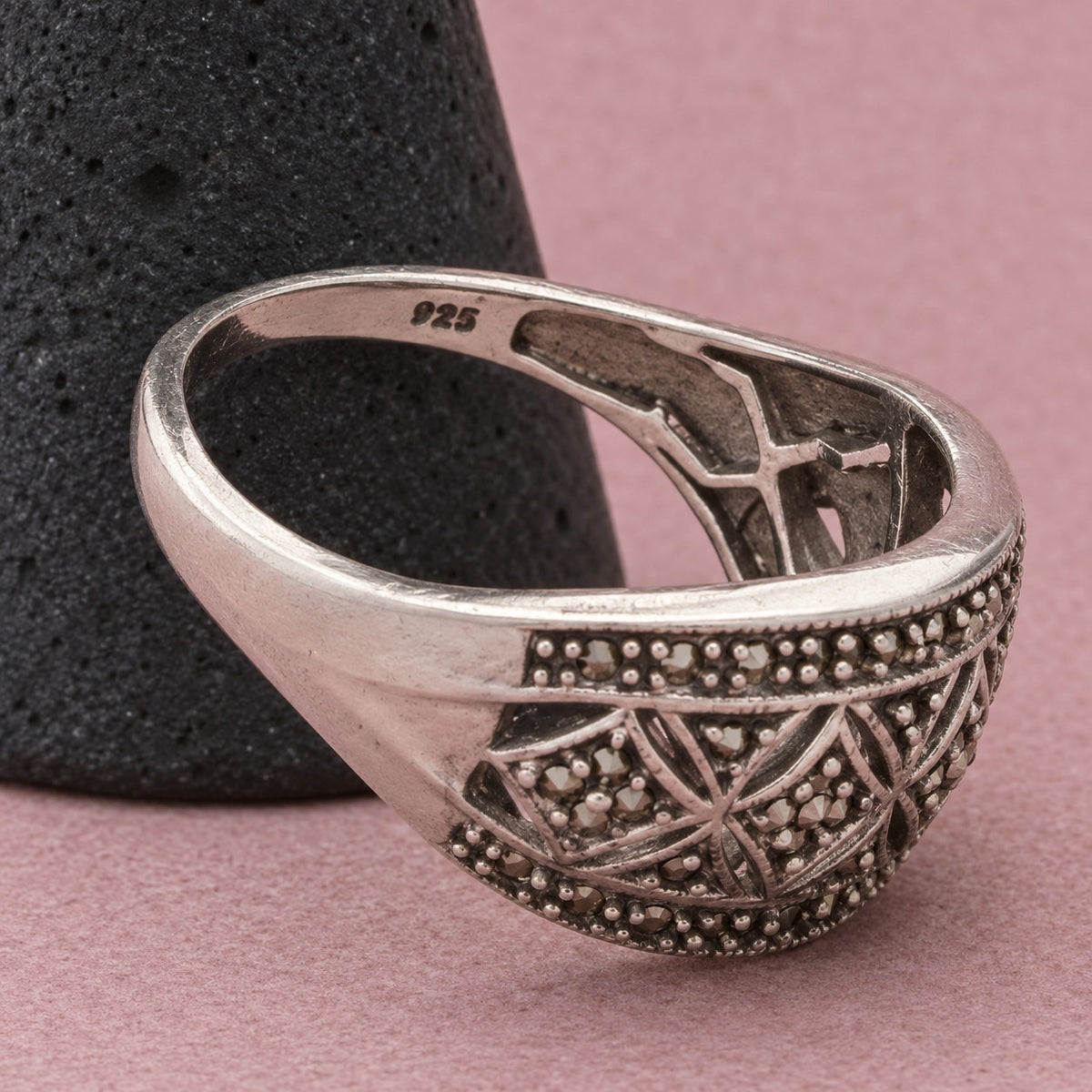 Zales Sterling Silver Diamond Geometric Lattice Ring Size 9.75