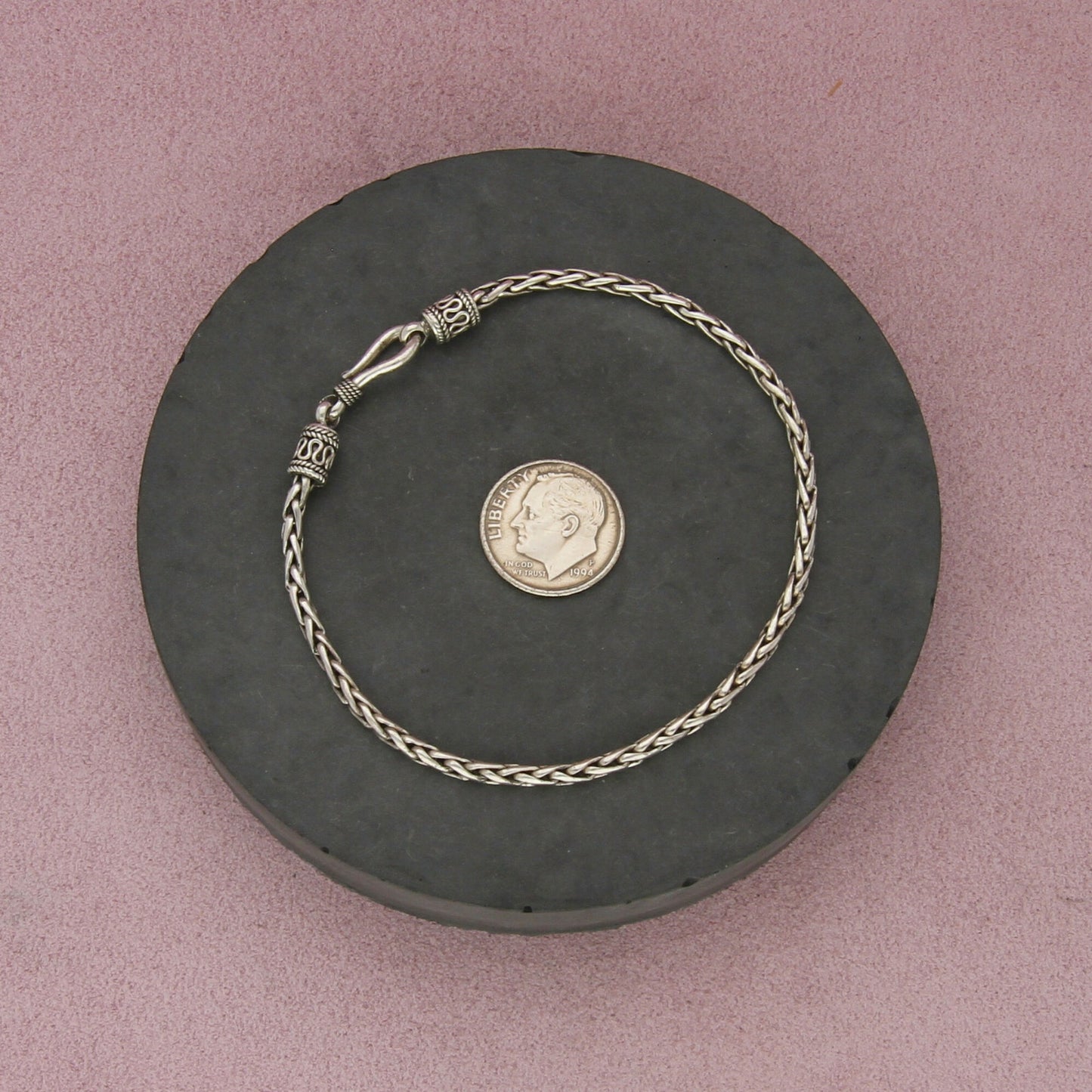 sterling silver bali 3mm foxtail chain bracelet size 8in