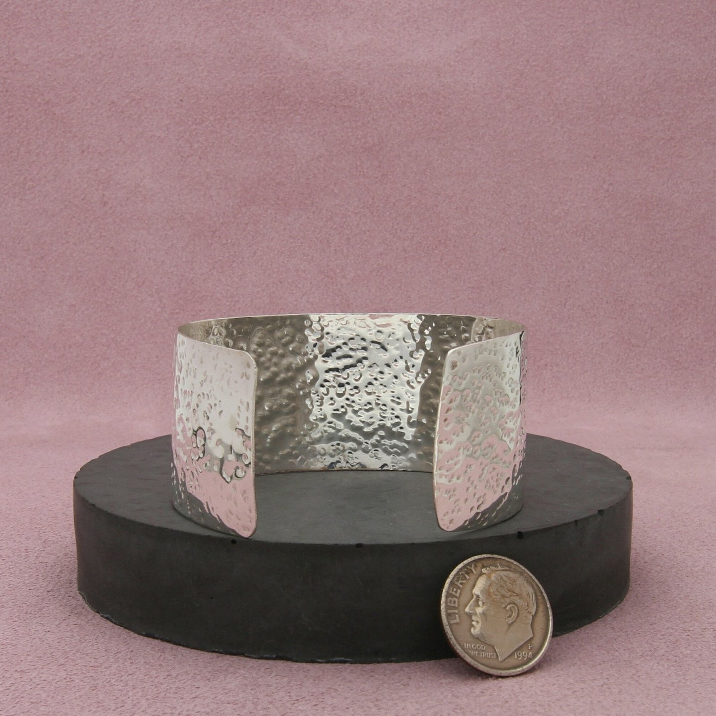 sterling silver artisan crafted hammered cuff bracelet size 6.25in